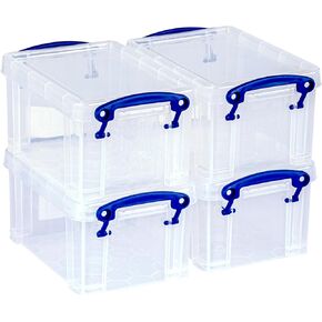 Really Useful Plastic Storage Box 0.7 Litre Clear (Pack of 4)