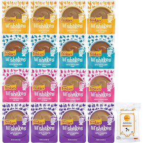Aurora Pet Variety (16) Lil' Shakes Pureed Topper Lickable Cat Food (4) Chicken (4) Turkey (4) Salmon (4) Tuna (1.55-oz Each) with AuroraPet Wipes