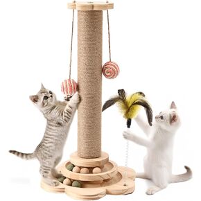 قط قطة صغيرة خدش الخدش وظيفة Sisal Scratch Post للقط الداخلية مع كرة معلقة ، ومسار الخشب الصلب 2