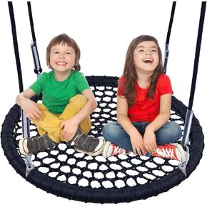 BZ&BX One-Piece Spider Web Saucer Swing for Kids, Saucer Tree Net Swing Platform Rope Round Swing,Nylon Rope, Max 660 Lbs Capacity, Extra Safe and Durable for Kids (Black, 40 inch)