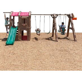 Step2 Naturally Flight Adventure Lodge Play Center مع Glider ، Kids Outdoor Playset ، مجموعة ملعبان للفناء الخلفي ، شريحة ، تقلبات ، سلم الحبل ، كرة السلة ، صالة الألعاب الرياضية ، الأطفال من 3 إلى 8 سنوات