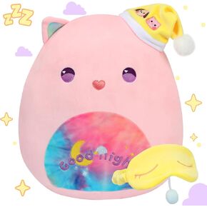 Hopearl 12'' Sweety-Sleepy Kitty Plush Toy, Good Night Stuffed Animal with Eye Patch, Smooth Plushies Pillow, Kawaii Anime Cute Cat Soft Toy, Pink