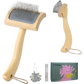 Dog Slicker Brush for Shedding,Dog Brush for Long Haired Dogs & Remove Tangles & Mats,Ergonomic Handle Grooming Like Professional,Beech Wood,S in Saudi Arabia