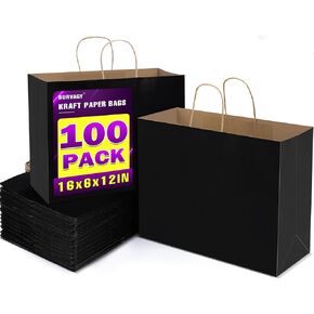 Burvagy 16x6x12 inch 100 pcs أكياس الورق Kraft مع مقابض كبيرة ، Kraft Shopping White White Recycled Paper Bags with Manondles for Small ، Retail ، Boutique ، Grocery