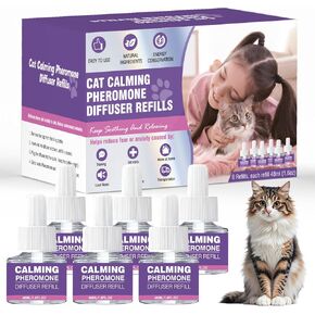 Cat Pheromones Calming Diffuser Refill 6 Pack Cat Calm Pheromones for Cats Refills Relieve Anxiety Stress Reduce Spraying Fighting 48ml/Bottle Fit All Common Diffusers Plug in