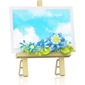 مجموعة باقة بناء الزهور المصغرة ， Block Easel للزخارف المكتبية وملصقات الرسائل. ألعاب المباني المبنية لبنات بناء زهرة (Purple 357pcs)