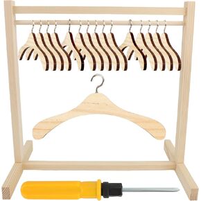 17 PCS Wood Doll Doll Rack With Wooden Clother Hanger Mini Wooden Girl Doll Clotion Hanger Organizer Skillizer Skill for 18 inch girl doll dollhouse baby dollhouse