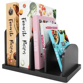 Cook Book Organizer, Recipe Book Holder Rack, Tabletop Stand for Convenient Cookbook Storage, 4-Slot Cook Book Stand Kitchen, Binder Holder for Desk & Countertop (Black, 12.6 x 8 7.72'')