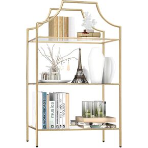 3 Tier Bookshelf, Metal Book Shelf for Storage, Storage Display Bookcase, Modern Open Book Case for Bedroom, Living Room, Glass Office Organization Shelf, 41.3" X 26" X 13"