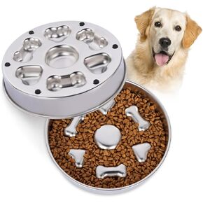 Conli Slow Feeder Dog Bowls ، مغذي وعاء اللغز المضاد للانزلاق ، 304 أوعية الكلب من الفولاذ المقاوم للصدأ ، استخدام مزدوج الجوانب للكلاب المتوسطة الحجم