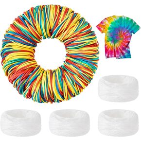 Silkfly 1200 Pcs Rubber Bands for Tie Dye and 4 Cotton Thread Balls Large Assorted Colored Rubber Bands Tie Dye Supplies