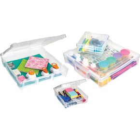 ArtBin 4-Piece Craft Storage Containers Set - 2 Scrapbook Boxes (12"x12") & 2 6"x6" Storage Containers, Clear Polypropylene, Durable Art Supply Storage Organizer for Crafting and Scrapbooking