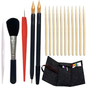 17 PCS Scratch Art Tools, Scratchboard Tools Art Supplies Kit Drawing Tools Scraper Pen,Repair Pen,Brush,Bamboo Stick,Gilded Pen,Painting Curtain Suitable for Adults Drawing Paper