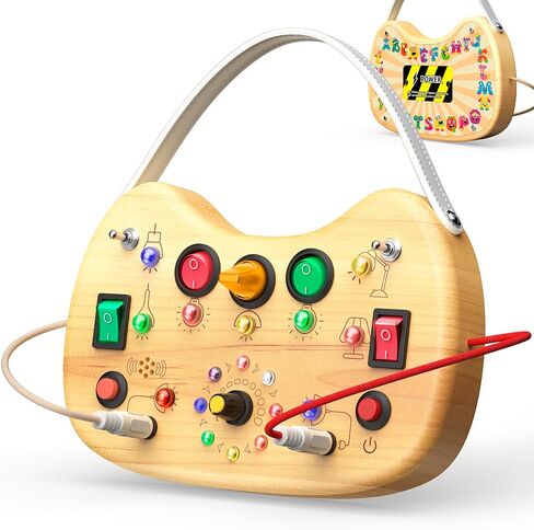 أطفال صغار Montessori Wooden Busy Board مع LED Light ، Switch Board Car Ride Airplane Travel ، عيد الميلاد ، هدية عيد ميلاد للفتيان والبنات من 1 إلى 3 سنوات in Kuwait
