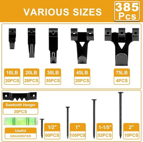 شماعات صور Kurui ، 385pcs صورة معلقة مع السنانير الشاقة معلقة ، Sawtooth ، أظافر الأجهزة وأداة تعليق الصور ، شماعات الجدار للإطار ، الرسم ، الفن ، الصورة (الفضة) in Kuwait