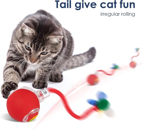 Interactive Cat Toys Ball with Brid Sound, Upgraded Rolling Moving Cat Ball with Tail, Automatic Cats/Kitten Toys for Bored Indoor Adult Cats, Motion Activated, Red in Saudi Arabia