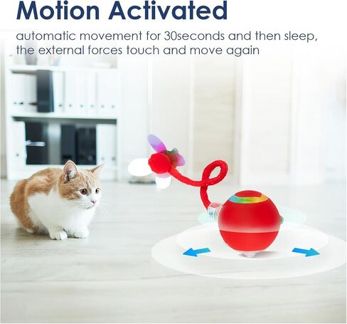 Interactive Cat Toys Ball with Brid Sound, Upgraded Rolling Moving Cat Ball with Tail, Automatic Cats/Kitten Toys for Bored Indoor Adult Cats, Motion Activated, Red in Saudi Arabia