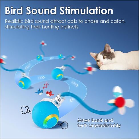 Interactive Cat Toys Ball with Brid Sound, Upgraded Rolling Moving Cat Ball with Tail, Automatic Cats/Kitten Toys for Bored Indoor Adult Cats, Motion Activated, Red in Saudi Arabia