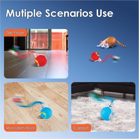 Interactive Cat Toys Ball with Brid Sound, Upgraded Rolling Moving Cat Ball with Tail, Automatic Cats/Kitten Toys for Bored Indoor Adult Cats, Motion Activated, Red in Saudi Arabia
