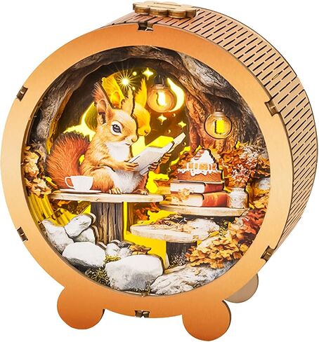 WOODBESTS Wooden Puzzles 3D Nightlight(Night Reading Squirrel) DIY Wooden Puzzles for Adults-3D Wooden Puzzle Night Light for Seniors-Exquisite Desk Decor for DIY Puzzle Lovers in Saudi Arabia