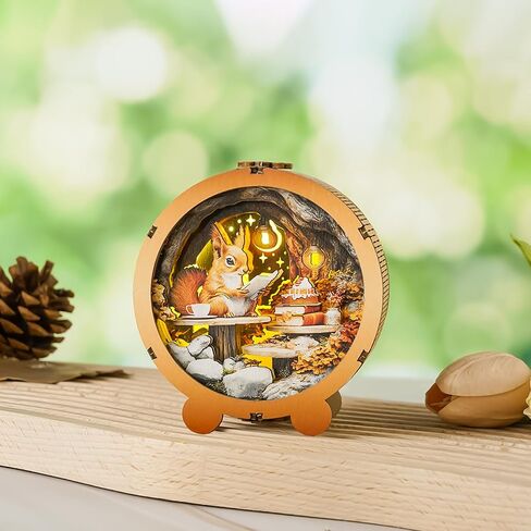 WOODBESTS Wooden Puzzles 3D Nightlight(Night Reading Squirrel) DIY Wooden Puzzles for Adults-3D Wooden Puzzle Night Light for Seniors-Exquisite Desk Decor for DIY Puzzle Lovers in Saudi Arabia