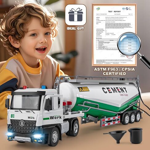Semi Truck Toy for 3 4 5 6 7 Years Old Boys Toddlers, Large Tanker Truck with Metal Cab, Lights and Sounds, Working Water Pump, Friction Powered Tractor Trailer Car for Kids,18.2" in Saudi Arabia
