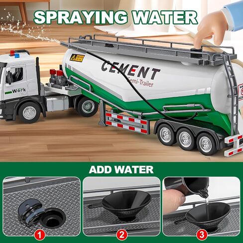 Semi Truck Toy for 3 4 5 6 7 Years Old Boys Toddlers, Large Tanker Truck with Metal Cab, Lights and Sounds, Working Water Pump, Friction Powered Tractor Trailer Car for Kids,18.2" in Saudi Arabia