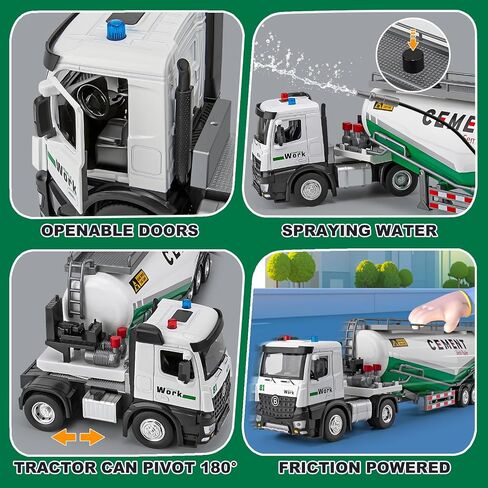 Semi Truck Toy for 3 4 5 6 7 Years Old Boys Toddlers, Large Tanker Truck with Metal Cab, Lights and Sounds, Working Water Pump, Friction Powered Tractor Trailer Car for Kids,18.2" in Saudi Arabia