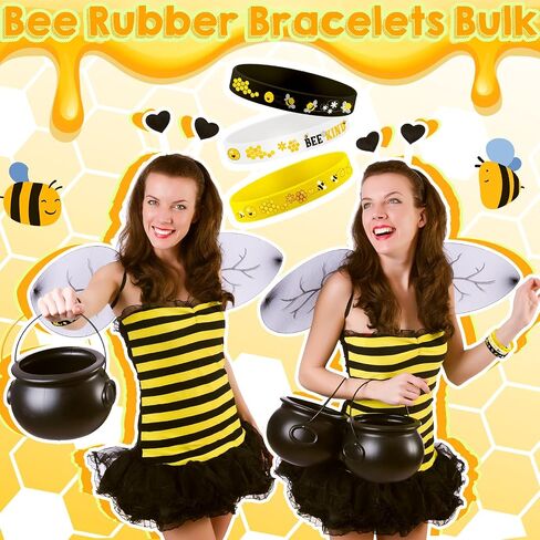 Poen 120 Pcs Bee Silicone Bracelets Bulk Bee Wristband Assorted Color Bee Theme Party Favors Bee Rubber Wristband for Summer Christmas Bee Birthday Party Supplies in Saudi Arabia