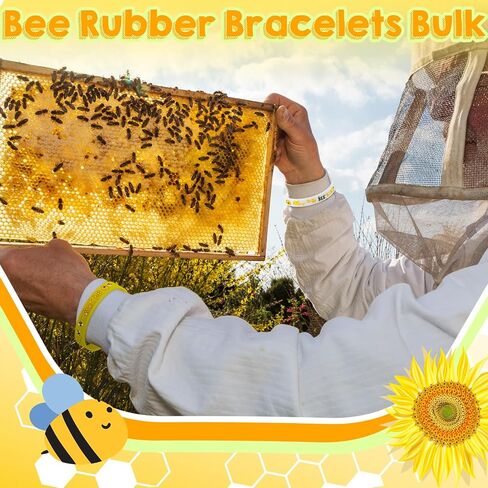 Poen 120 Pcs Bee Silicone Bracelets Bulk Bee Wristband Assorted Color Bee Theme Party Favors Bee Rubber Wristband for Summer Christmas Bee Birthday Party Supplies in Saudi Arabia