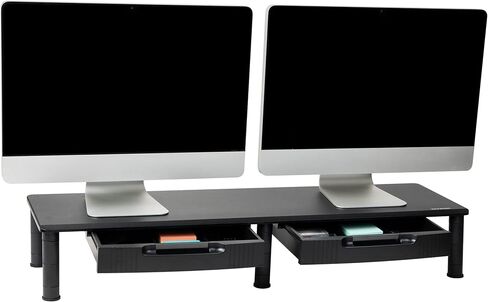 Mind Reader Dual Monitor Stand, Height Adjustable, Desktop Organizer, Laptop Riser, Office, 38.5" L x 11" W x 2.55-6.5" H, Black in Saudi Arabia
