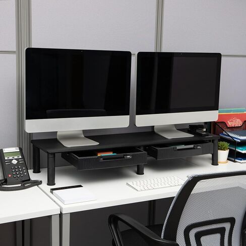Mind Reader Dual Monitor Stand, Height Adjustable, Desktop Organizer, Laptop Riser, Office, 38.5" L x 11" W x 2.55-6.5" H, Black in Saudi Arabia