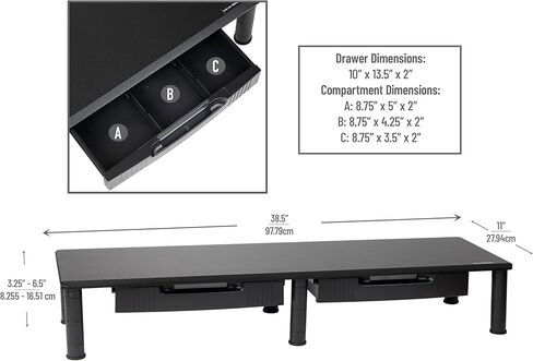 Mind Reader Dual Monitor Stand, Height Adjustable, Desktop Organizer, Laptop Riser, Office, 38.5" L x 11" W x 2.55-6.5" H, Black in Saudi Arabia
