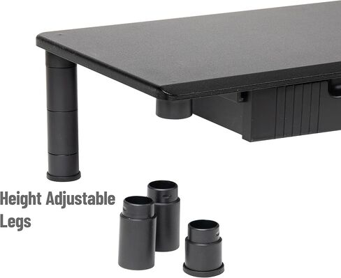 Mind Reader Dual Monitor Stand, Height Adjustable, Desktop Organizer, Laptop Riser, Office, 38.5" L x 11" W x 2.55-6.5" H, Black in Saudi Arabia