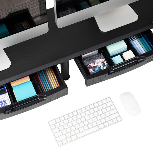 Mind Reader Dual Monitor Stand, Height Adjustable, Desktop Organizer, Laptop Riser, Office, 38.5" L x 11" W x 2.55-6.5" H, Black in Saudi Arabia