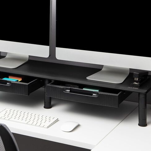Mind Reader Dual Monitor Stand, Height Adjustable, Desktop Organizer, Laptop Riser, Office, 38.5" L x 11" W x 2.55-6.5" H, Black in Saudi Arabia