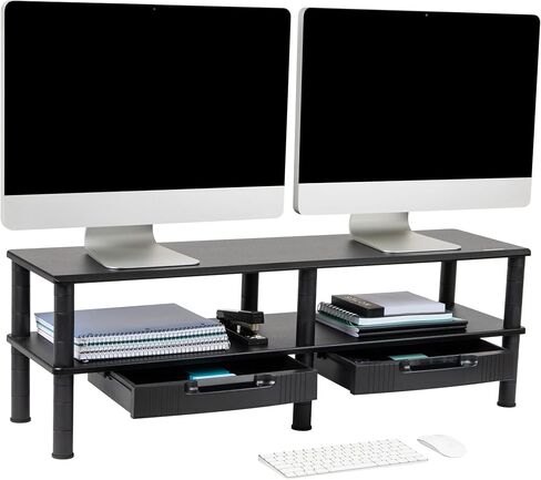 Mind Reader Dual Monitor Stand, Height Adjustable, Desktop Organizer, Laptop Riser, Office, 38.5" L x 11" W x 2.55-6.5" H, Black in Saudi Arabia