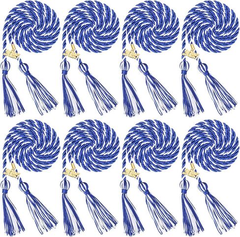 WOANGER 8 PCS الأزرق والأبيض الحبال 67 بوصة الشرف مع شرابة و 2025 سنة تخرج التخرج لطلاب الجامعات دكتور ماجستير in Kuwait