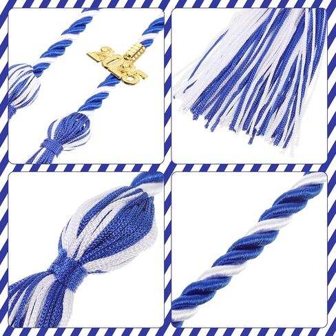 WOANGER 8 PCS الأزرق والأبيض الحبال 67 بوصة الشرف مع شرابة و 2025 سنة تخرج التخرج لطلاب الجامعات دكتور ماجستير in Kuwait