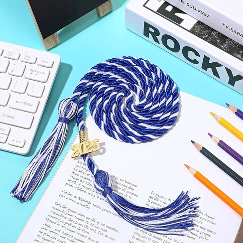 WOANGER 8 PCS الأزرق والأبيض الحبال 67 بوصة الشرف مع شرابة و 2025 سنة تخرج التخرج لطلاب الجامعات دكتور ماجستير in Kuwait