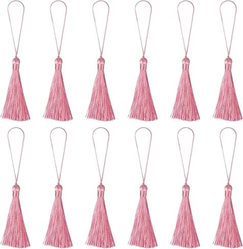 HARFINGTON Bookmark Tassels - 12Pcs 6.5" Silky Soft Mini Tassel with Loops for Keychain Graduation Handmade DIY Craft Accessory, Beige in Saudi Arabia