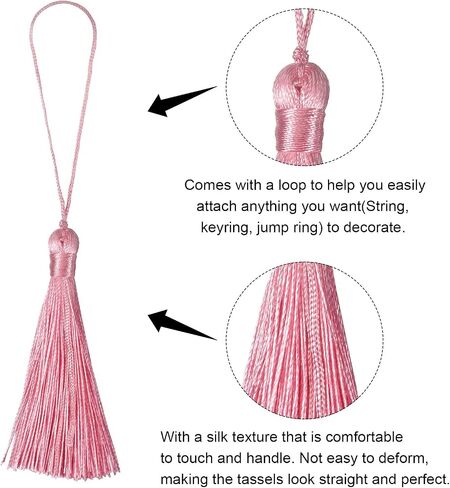 HARFINGTON Bookmark Tassels - 12Pcs 6.5" Silky Soft Mini Tassel with Loops for Keychain Graduation Handmade DIY Craft Accessory, Beige in Saudi Arabia