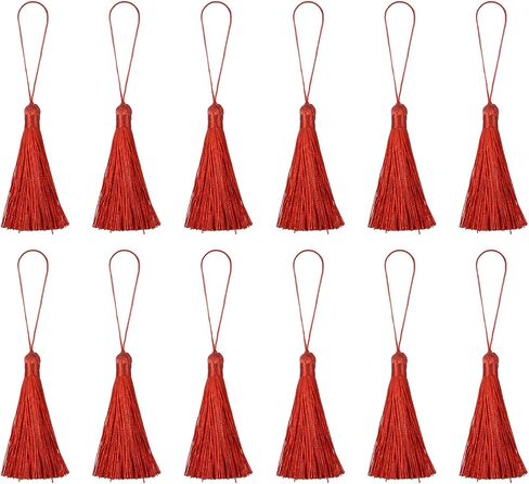 HARFINGTON Bookmark Tassels - 12Pcs 6.5" Silky Soft Mini Tassel with Loops for Keychain Graduation Handmade DIY Craft Accessory, Beige in Saudi Arabia