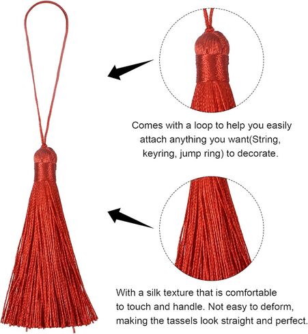 HARFINGTON Bookmark Tassels - 12Pcs 6.5" Silky Soft Mini Tassel with Loops for Keychain Graduation Handmade DIY Craft Accessory, Beige in Saudi Arabia