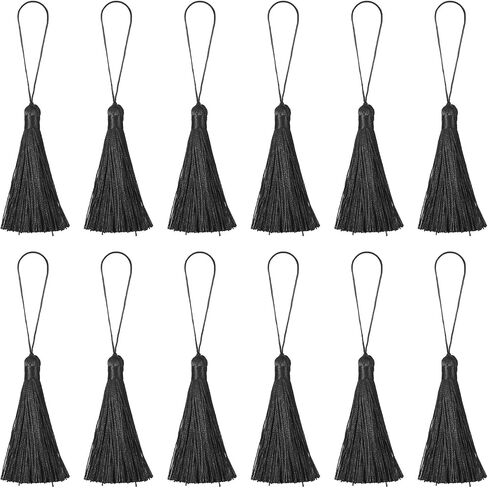 HARFINGTON Bookmark Tassels - 12Pcs 6.5" Silky Soft Mini Tassel with Loops for Keychain Graduation Handmade DIY Craft Accessory, Beige in Saudi Arabia