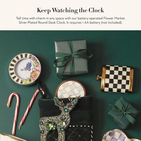 MACKENZIE-CHILDS Flower Market Silver Plated Round Desk Clock in Saudi Arabia