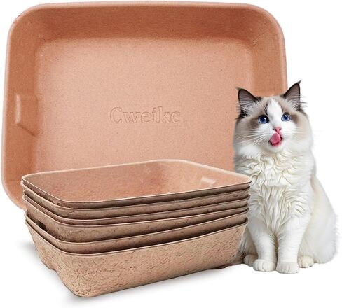 Disposable Cat Litter Box, Sturdy and Durable, Extra Thick, Large Size - 16.2"x12.6"x3.9", Leak Resistant and Sustainable, Disposable Litter Boxes for Cats (Brown, 6-Pack) in Saudi Arabia