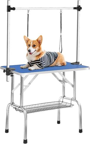 Dog Grooming Table, 42" Grooming Table for Dogs, Dog Grooming Table Foldable, Portable Grooming Table with Arms, Noose, Mesh Tray, Dog Grooming Table for Large Dogs Up to 300 LBS, Blue in Saudi Arabia