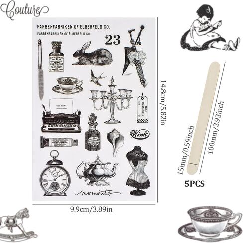 Wandic Vintage Rub على ملصقات النقل ، 16 ورقة 2 أنماط 2 أنماط أسود وأبيض ملصقات مخططة Happy نقل ملصقات الأثاث ملصقات الكلمات الملهمة للفنون DIY in Kuwait