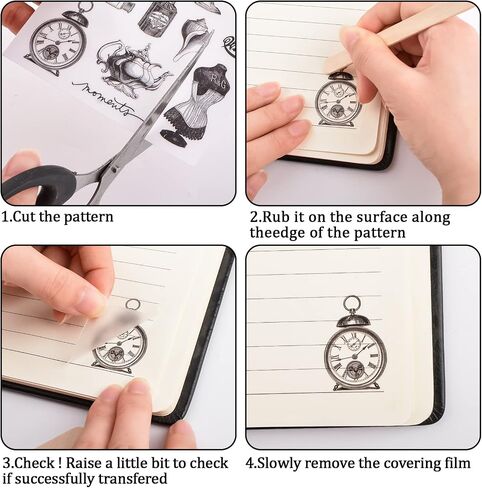 Wandic Vintage Rub على ملصقات النقل ، 16 ورقة 2 أنماط 2 أنماط أسود وأبيض ملصقات مخططة Happy نقل ملصقات الأثاث ملصقات الكلمات الملهمة للفنون DIY in Kuwait